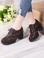 olcso 1950-es évek-női világoskék fűzős brogue vaskos sarkú oxford cipő – vintage ihletésű platformsarkú hétköznapi és irodai viselethez