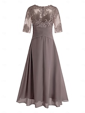 voordelige Vloerlengte-A-Lijn Moeder van de Bruid Jurk Bruidsgast Elegant Plus Size Hoog Laag V-Hals Asymmetrisch Enkel Lengte Chiffon Kant Halve Mouw met Beading Applicaties gratis maatwerk