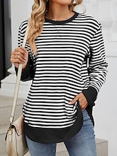 billiga Grafisk butik Sweatshirts &amp; Huvtröjor-dam sweatshirt casual randig street dailywear tryck med rund hals lång ärm svart rosa höst vinter