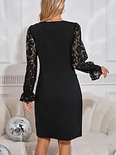 ieftine rochie mini neagra-Pentru femei Rochie neagra Rochii Midi Dantelă Elegant Pătrat Manșon Lung Negru Culoare