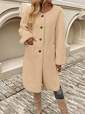 economico Cappotti Invernali-Per donna Cappotto invernale Esterno Strada Da tutti i giorni Autunno Inverno Lungo Cappotto Standard Tenere al caldo Traspirante Moda Informale Giacca Manica lunga Liscio Con tasche Verde militare