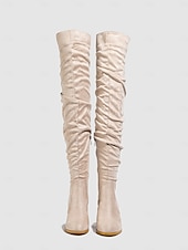 tanie Buty modowe-damskie zamszowe buty za kolano na klockowym obcasie – stylowy, luźny design z zapięciem na suwak, idealny na zimową modę