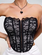 cheap Corsets-Women&#039;s Loungewear Pure Color Corsets Carnival Party Valentine&#039;s Day Breathable Bandeau Sleeveless Lace Backless Summer Spring Home Outfits