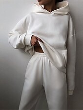 tanie Damskie dresy-Damskie Moda Moda miejska Codzienny Bluza z Kapturem Spodnie dresowe Długi rękaw Kaptur Równina Codzienny Biały Niebieski Ciemnoszary Jesień Regularny