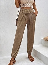 billiga Byxor-Dam Kinesiska Mode Streetwear Fullängd Hög midja Slät Ficka Bekväm Mjuk Microelastisk Utomhus Gata Svart Blå Kaki Armégrön Vår &amp; Höst Normal