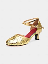 voordelige Latin dansschoenen-Gouden glitter dansschoenen voor dames met kruisbandontwerp – sprankelende ballroom- en latinhakken voor optredens en oefeningen