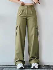 preiswerte Cargohose für Damen-Damen Cargohose Cargohosen Chinesisch Chino Modisch Strassenmode In voller Länge Hoher Taillenbund Glatt Tasche Bequem Weich Komfortabel Mikro-elastisch Outdoor Strasse Weiß Grün Aprikose Frühling
