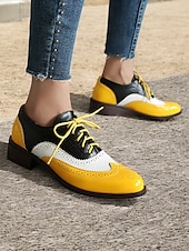 olcso Női lapos sarkú cipők-női retro rózsaszín és fekete oxford cipő – lakk műbőr fűzős brogue a vintage lezser stílushoz és divatos kirándulásokhoz