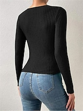 preiswerte Damen Einfache Oberteile-Damen T Shirt Glatt Modisch Modern Brautkleider schlicht Langarm V Ausschnitt Normale Oberteile Täglich Wochenende Öse Schwarz Weiß Beige Grau Herbst Winter