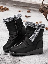 baratos Botas de neve e inverno-botas de neve femininas de inverno azul marinho com forro de pele sintética – botas quentes à prova d&#039;água e antiderrapantes