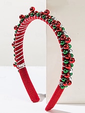 voordelige Haaraccessoires voor dames-Feestelijke rode kersthoofdband voor dames met rode, groene en zilveren kralen - haaraccessoire voor de feestdagen en vieringen