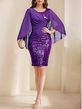 billiga Cocktailklänningar-Skjortklänningar Cocktailklänningar Glittrande Klänning Formal Knälängd 3/4 Längd Ärmar Juvel Hals Sequined med Glittrig Schal Klänningar