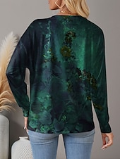 ieftine tricou floral-Pentru femei Tricou Floral Modă Manșon Lung Rotund Topuri obișnuite Concediu Sfârșit de săptămână Imprimeu Albastru piscină Mov Trifoi Primăvara &amp; toamnă