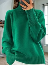 cheap Pullovers &amp; Tops-Women&#039;s Sweater Pullover Sweater Jumper Turtleneck Knit Knitted Raglan Sleeves Spring Fall Home Daily Holiday Daily Casual Soft Long Sleeve Pure Color White Light Green