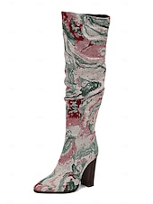abordables Bottes souples-bottes souples marron au-dessus du genou pour femmes - talon épais, bout pointu, chaussures décontractées élégantes pour l&#039;automne et l&#039;hiver
