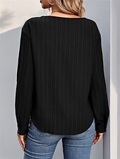 preiswerte Damen Arbeitsoberteile-Damen Hemd Bluse Feste Farbe Basic Brautkleider schlicht Langarm V Ausschnitt Normale Oberteile Täglich Patchwork Knopf Schwarz Herbst Winter