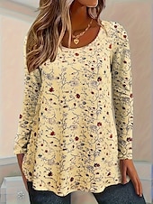 cheap Plus Size T Shirts-Women&#039;s Plus Size Tops T shirt Tee Graphic Long Sleeve Crew Neck Casual Office Work Fall Light Blue Yellow