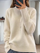 cheap Pullovers &amp; Tops-Women&#039;s Sweater Pullover Sweater Jumper Turtleneck Knit Knitted Raglan Sleeves Spring Fall Home Daily Holiday Daily Casual Soft Long Sleeve Pure Color White Light Green