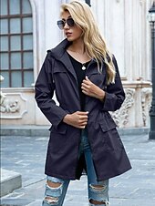 abordables Manteaux &amp; trenchs-Veste décontractée Femme Plein Air Usage quotidien mode Décontractées Full Zip Normal Manteau Noir Gris clair Vert Automne Hiver fermeture Éclair Col rabattu Ample S M L XL XXL