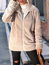 billiga Puffers &amp; Parka-Dam Fleece-jacka Teddyrock Håller värmen Andningsfunktion Dragkedja Ficka Fleecefodrad Ledigt Slät Semester Gata Dagliga kläder Utekväll Dragkedja Normal Nedvikt Normal Långärmad Ytterkläder Kaffe