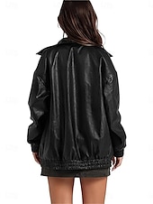 billiga Jackor i konstläder-Dam Imitationsläderjacka Vardaglig jacka Utomhus Gata Dagliga kläder Höst Vinter Normal Täcka Normal Håller värmen Andningsfunktion Stylish Ledigt Jacka Långärmad Slät Med fickor Blixtlås i fullängd