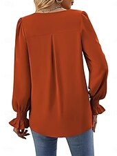preiswerte Damen Arbeitsoberteile-Damen Hemd Glatt Modisch Modern Brautkleider schlicht Langarm V Ausschnitt Normale Oberteile Täglich Wochenende Rüsche Rote Grün Khaki Herbst Winter