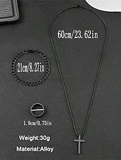 cheap Accessories For Men-Men&#039;s Alloy Cross Necklace, Chain Bracelet, and Engraved Ring Set – Durable and Stylish Christian Jewelry