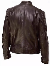 cheap Faux Leather Jackets-Men's Faux Leather Jacket Biker Jacket Motorcycle Jacket Daily Thermal Warm Rain Waterproof Zipper Fall &amp; Winter Solid Colored Punk Vintage Stand Collar Regular Black Blue Brown Coffee Jacket
