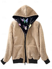 abordables Doudounes &amp; Parkas-Femme Veste Polaire Manteau en peluche Veste à capuche Chaud Respirable Zippé Poche Doublé en Polaire Décontractées Papillon Vacances Plein Air Usage quotidien Sortie fermeture Éclair Normal Sweat