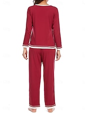 ieftine Seturi noapte pentru femei-set de pijamale de damă culoare pură casual confort acasă zilnic confort din bumbac cald cu gâtul turnat tricou cu mânecă lungă pantaloni talie elastică ținute de toamnă iarnă acasă