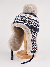 economico Cappelli da donna-berretto invernale lavorato a maglia con pompon e fodera in pelliccia sintetica - caldo berretto con paraorecchie per donna