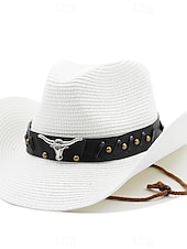 economico Cappelli da uomo-Per uomo Cappello di paglia Cappello da sole Cappello da cowboy Cappello Fedora Trilby Nero Bianco Corda di paglia Stile vintage Di tendenza 18esimo secolo Stato del Texas Giornaliero Festa a tema