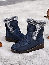 baratos Botas de neve e inverno-botas de neve femininas de inverno azul marinho com forro de pele sintética – botas quentes à prova d&#039;água e antiderrapantes