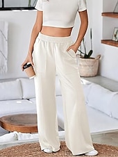 billiga Damjoggers-Dam Joggingbyxor Brett skaft Kinesiska Mode Streetwear Fullängd Hög midja Slät Ficka Elastiskt midjeband Bekväm Mjuk Microelastisk Utomhus Gata Svart Vit Grå Vår &amp; Höst Normal