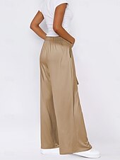 economico Pantaloni-Per donna A zampa Chino Di tendenza Lunghezza intera Vita alta Liscio Tasche Cinturino elastico comodo Morbido Comodo Media elasticità Esterno Strada Cachi Verde militare Grigio Autunno Morbido