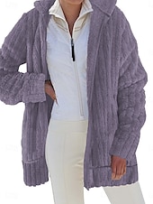 cheap Puffers &amp; Parka-Women&#039;s Fleece Jacket Teddy Coat Hoodie Jacket Warm Breathable Zipper Pocket Fleece Lined Casual Plain Vacation Street Daily Wear Going out Zipper Regular Hoodie Regular Fit Long Sleeve Outerwear