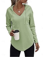 preiswerte Texturierte Kapuzenpullover &amp; Sweatshirts-Damen Hemd Bluse Feste Farbe Basic Brautkleider schlicht Langarm Mit Kapuze Normale Oberteile Täglich Schwarz Rosa Grün Herbst Winter