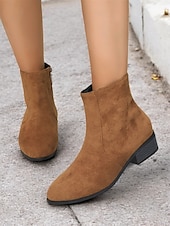 cheap Ankle Boots-Women&#039;s Casual Faux Suede Ankle Boots with Side Zipper and Low Block Heels – Comfortable Vintage Booties for Everyday Wear