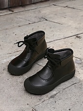 levne Kotníkové boty-dámské hnědé šněrovací kotníkové boty z umělé kůže s detaily vintage stehu, pohodlná podrážka pro běžné outdoorové nošení