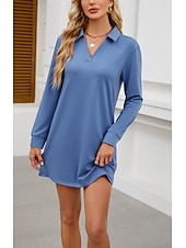 billiga T shirtklänningar-Dam Arbetsklänning Svart klänning Elegant Vinterklänning Kontor Dagligen Mini klänning Design V-hals Långärmad Slät Lös passning Svart Blå Vår Höst S M L XL 2XL