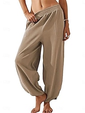 baratos Calça-Mulheres chinês Calças Harem Moda Clássico Comprimento total Cintura Alta Tecido Bolsos Cintura elástica Confortável Macio Micro-Elástica Ao ar livre Rua Branco Azul Cáqui Primavera &amp; Outono Normal