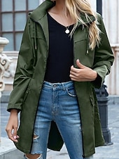abordables Manteaux &amp; trenchs-Veste décontractée Femme Plein Air Usage quotidien mode Décontractées Full Zip Normal Manteau Noir Gris clair Vert Automne Hiver fermeture Éclair Col rabattu Ample S M L XL XXL