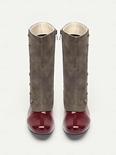 baratos Década de 1920-botas femininas vintage bicolores com detalhes de botões e salto baixo – botas com fecho de zíper estilo retrô para a moda outono e inverno