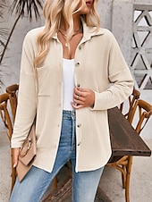 cheap Shirt Jackets-Women&#039;s Casual Jacket Outdoor Street Daily Wear Fall Regular Coat Regular Fit Thermal Warm Breathable Stylish Casual Jacket Long Sleeve Stripes and Plaid with Pockets Print Black Blue Khaki