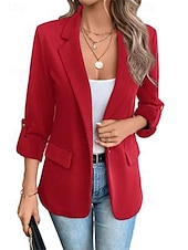 billiga Blazers och kostymer-Dam Kavaj Knapp Ensfärgat Ledigt / vardag Stylish Normal Ytterkläder Långärmad Vinter Rödvin S