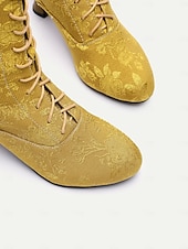 baratos Década de 1920-Botas femininas vintage com cadarço e salto médio – botas jacquard elegantes para estilo retrô e ocasiões especiais