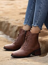 economico Stivali alla caviglia-Per donna Stivaletti Scarpe Bullock Stivali con tacco Giornaliero In pile Stivaletti Stivaletti Quadrato Punta tonda Vintage Informale Similpelle Cerniera Marrone scuro Nero
