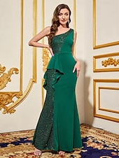 preiswerte ROT-Meerjungfrau Abendkleid Elegantes Kleid Formell Bodenlang Ärmellos Ein-Schulter-Tasche Stretch-Crepé mit Glitzer-Pailletten