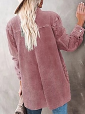 cheap Shirt Jackets-Women&#039;s Casual Jacket Outdoor Street Daily Wear Fall Winter Regular Coat Regular Fit Thermal Warm Breathable Stylish Casual Jacket Long Sleeve Plain with Pockets Pink Beige