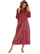 cheap Women&#039;s Onesies-Women&#039;s Pajamas Pure Color Fashion Simple Home Fleece Warm Long Sleeve Robe Top Fall Winter Home Outfits